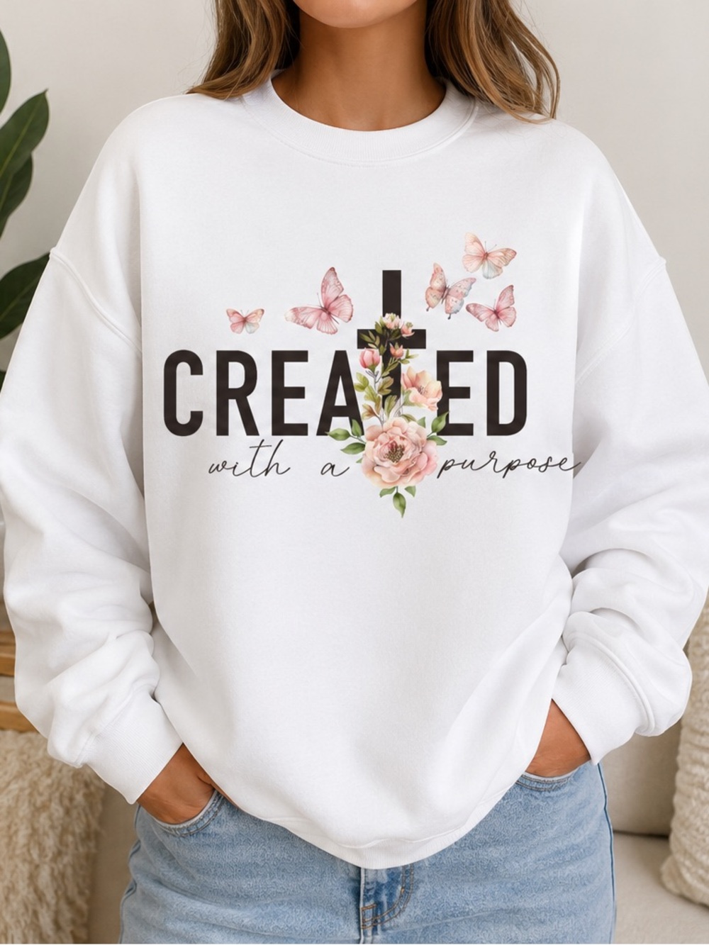 Created with a purpose floral cross sweatshirt